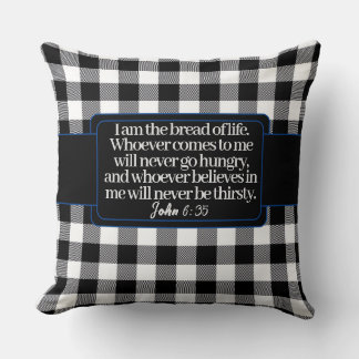 Encouraging Bible Verse, Black And White Plaid Cushion