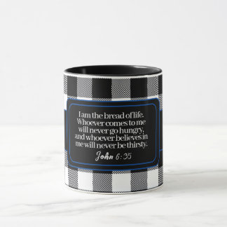 Encouraging Bible Verse, Black And White Plaid Mug