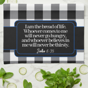 Encouraging Bible Verse, Black And White Plaid Tea Towel