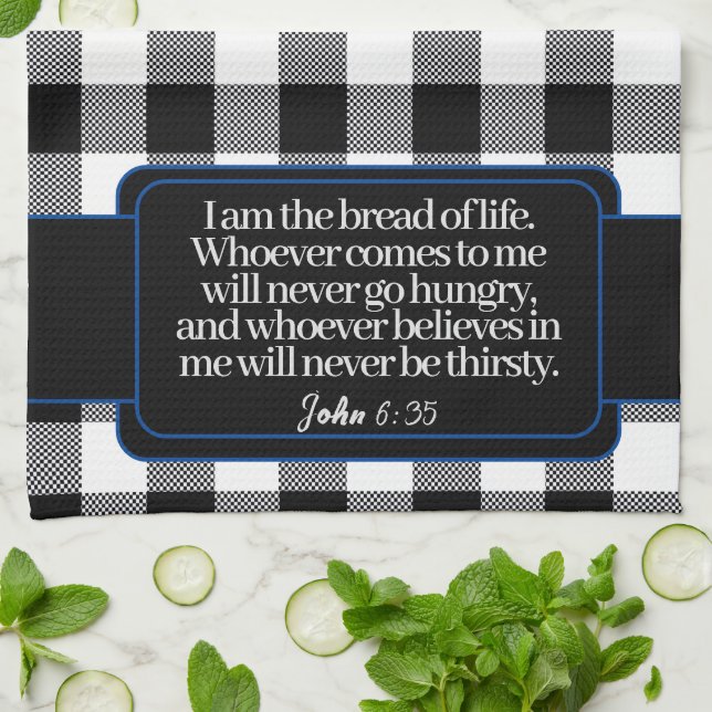 Encouraging Bible Verse, Black And White Plaid Tea Towel (Folded)