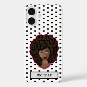 Encouraging Black Women, Black & White Polka Dots iPhone 16 Case