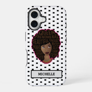 Encouraging Black Women, Black & White Polka Dots iPhone 16 Case