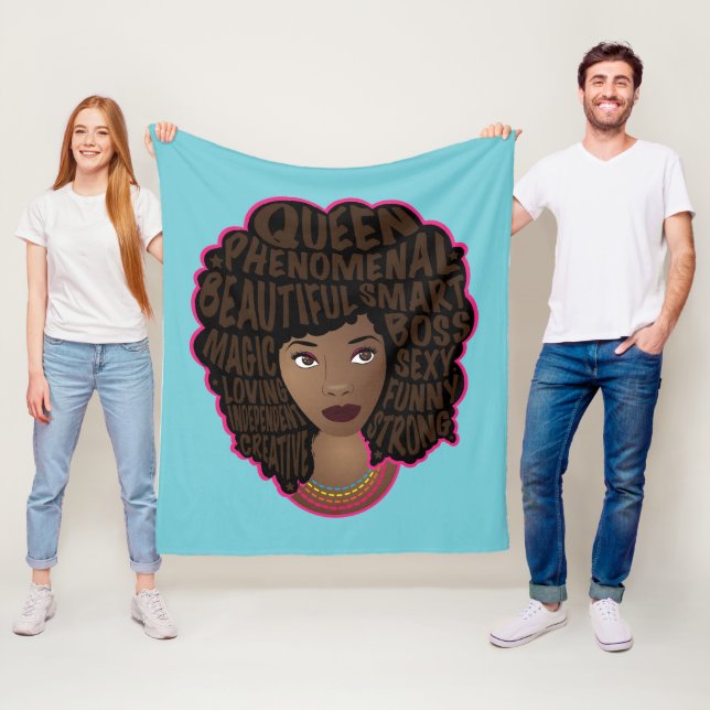 Encouraging Black Women, Natural Hair, Blue Fleece Blanket (In Situ)