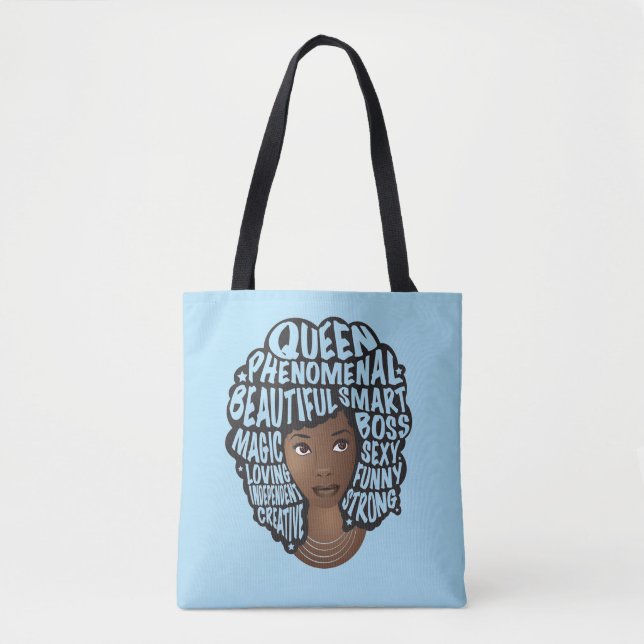 Encouraging Black Women, Natural Hair, Blue Tote Bag (Front)