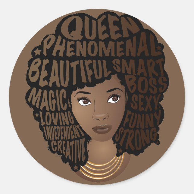 Encouraging Black Women, Natural Hair, Brown Classic Round Sticker (Front)