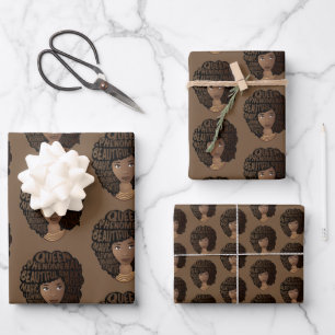 Encouraging Black Women, Natural Hair, Brown Wrapping Paper Sheet