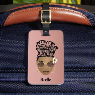 Encouraging Black Women, Natural Hair Bun, Pink Luggage Tag
