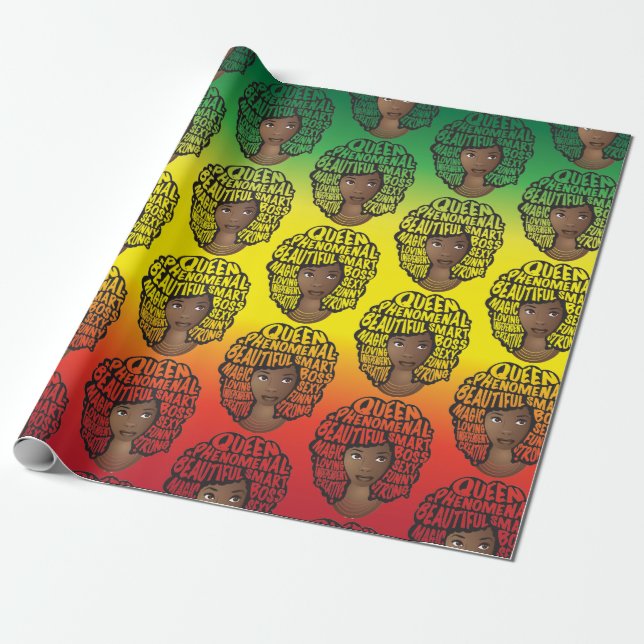 Encouraging Black Women, Red Gold Green Wrapping Paper (Unrolled)