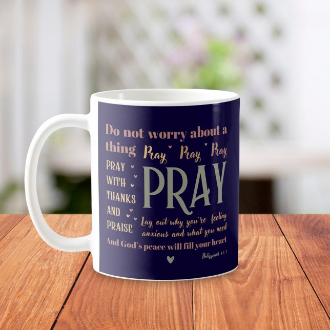 Encouraging Christian Bible Worry Pray Peace Boho Coffee Mug (Creator Uploaded)