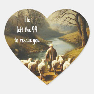 Encouraging Christian Verse Shepherd & Sheep  Heart Sticker