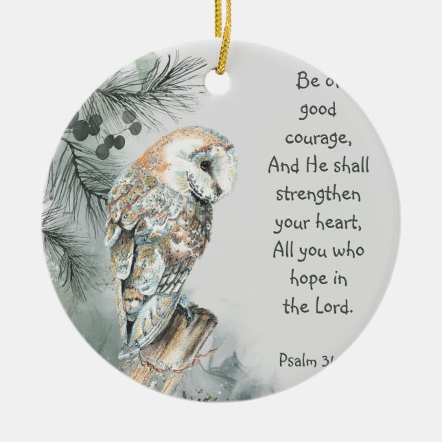 Encouraging Inspirational Bible Scriptures Owl   Ceramic Tree Decoration (Front)