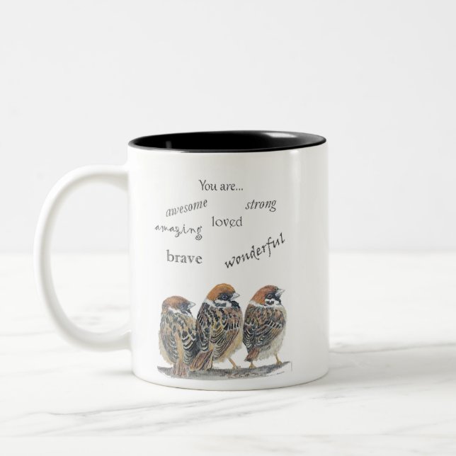 Encouraging Supportive Funny  Sparrow Bird Two-Tone Coffee Mug (Left)