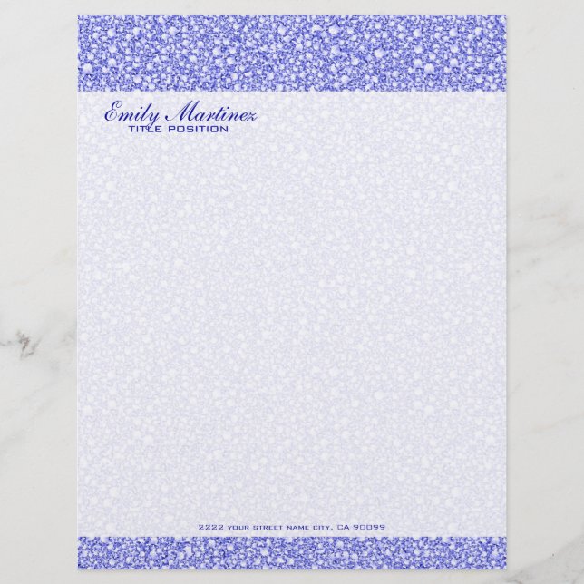 Encrusted Blue Diamonds Look Glitter Pattern Personalized Letterhead (Front)