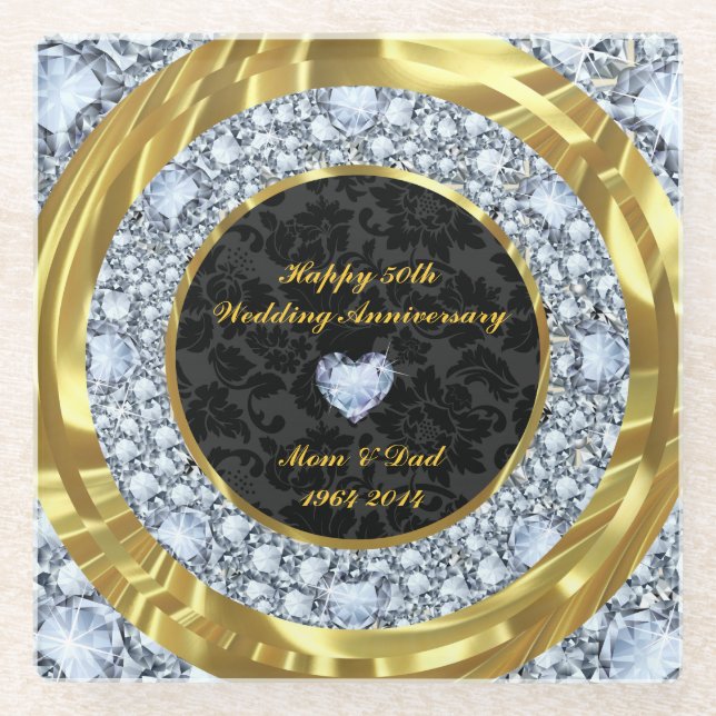 Encrusted Diamonds And Golden Rings. Glass Coaster (Front)