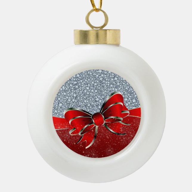 Encrusted Diamonds Look Glitter Patter Ceramic Ball Christmas Ornament (Front)