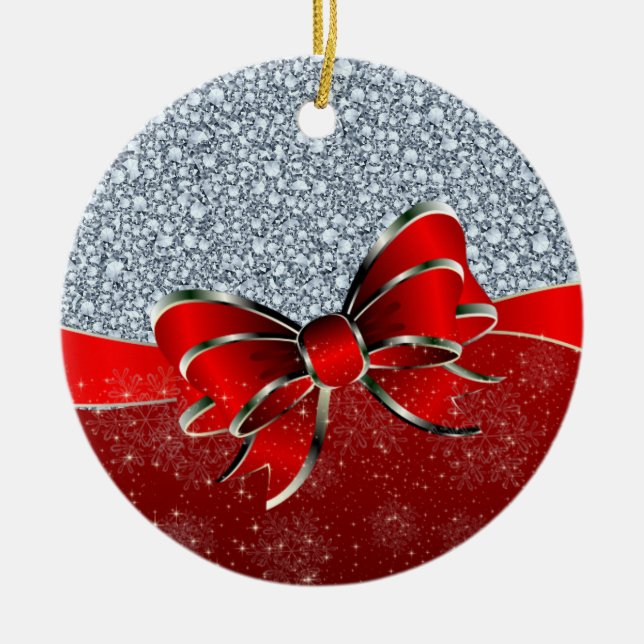 Encrusted Diamonds Look Glitter Patter Ceramic Tree Decoration (Front)