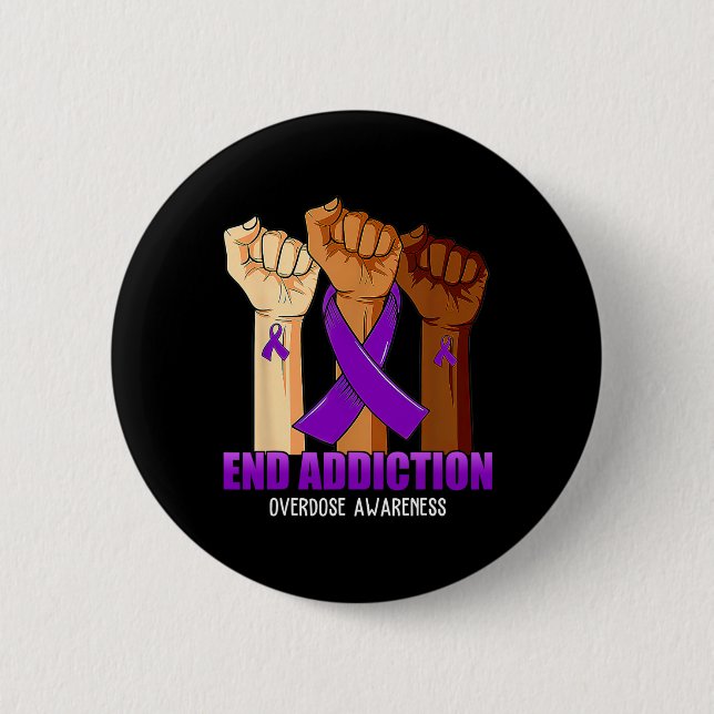 End Addiction Overdose Awareness Ribbon  6 Cm Round Badge (Front)