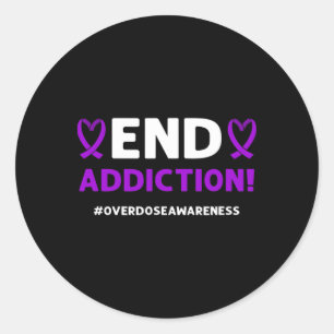 End Addiction! Purple Ribbon. Overdose Awareness  Classic Round Sticker