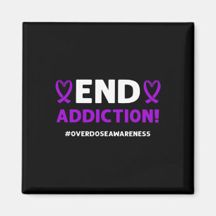 End addiction! Purple Ribbon. Overdose Awareness Magnet