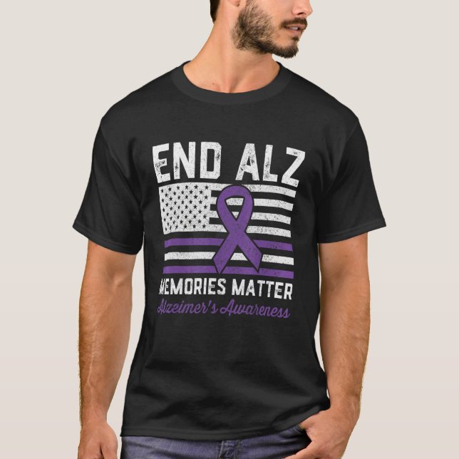 End Alz Memories Matter Alzheimers Awareness Purpl T-Shirt (Front)