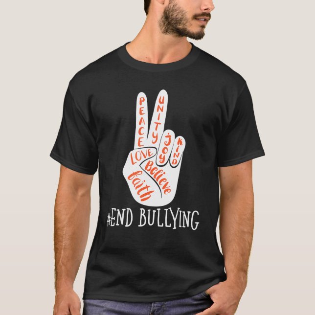 End Bullying Peace Sign Language Unity Day Orange  T-Shirt (Front)