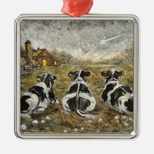 End of Day - Cows Whimsical Farmhouse Home  Metal Tree Decoration (Front)