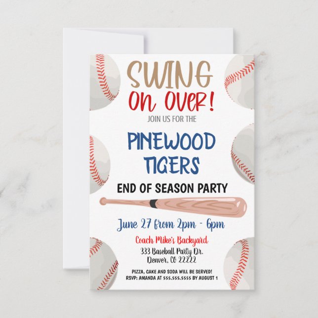 End of Season Baseball Party Invitation (Front)