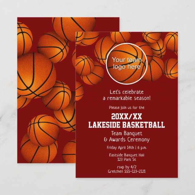 end of season basketball season banquet ANY colour Invitation (Front/Back)