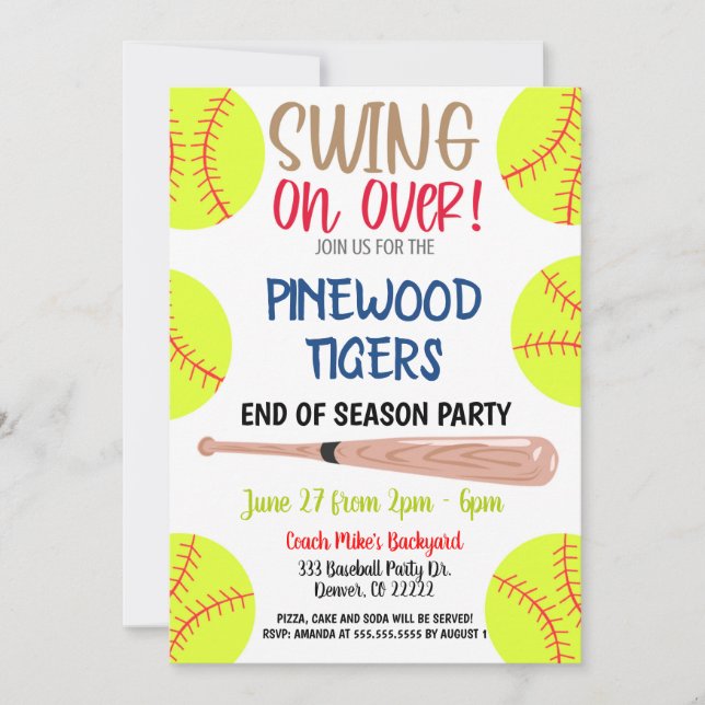 End of Season Softball Party Invitation (Front)