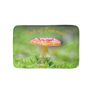 End of summer mushroom photo fall red and green bath mat