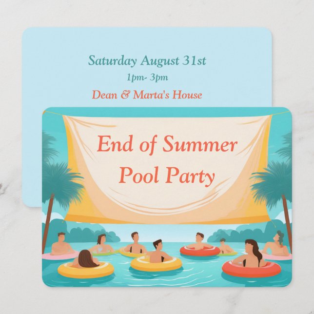 End of Summer Pool Party Custom Invitation (Front/Back)