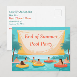 End of Summer Pool Party Custom Invitation Postcard