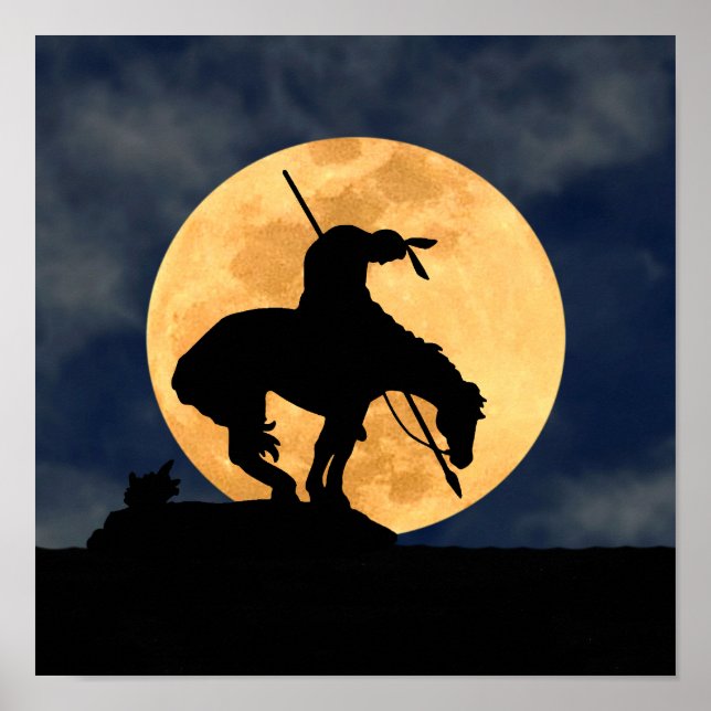 End of the Trail Silhouette With Full Moon Poster (Front)