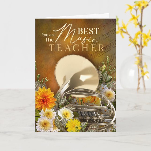 End-Of-Year French Horn Music Teacher Thank You Card (Yellow Flower)
