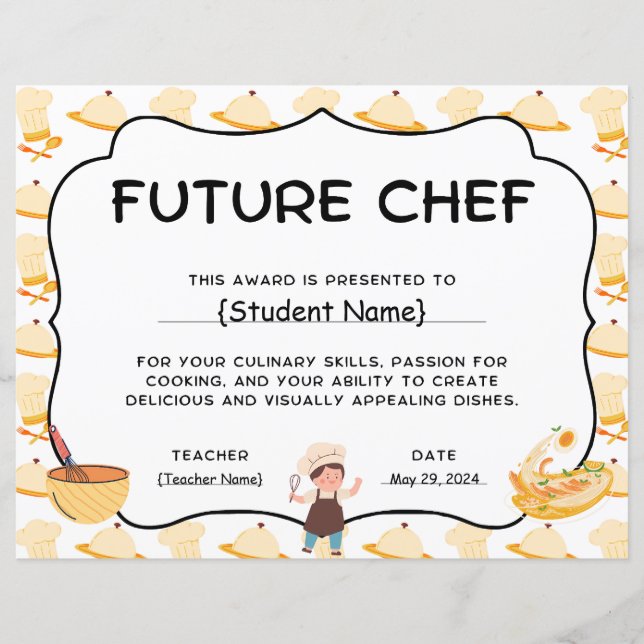 End Of Year Future Chef Student Recognition Award (Front)