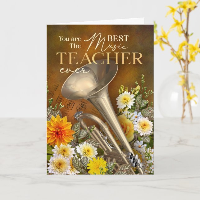 End-Of-Year Horn Music Teacher Thank You Card (Yellow Flower)
