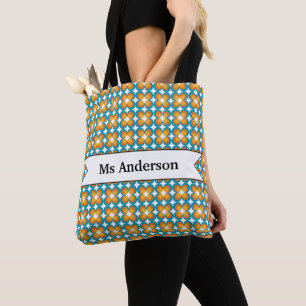 End of Year Teacher Gift Retro Flowers Name Tote Bag