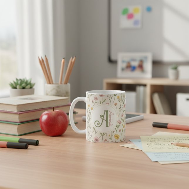 End of Year Teacher Gift Wildflower Monogram Mug (Custom Teacher Appreciation Gift)