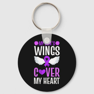 End Overdose My Son's Wings Cover My Heart Purple Key Ring