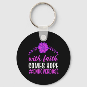 End Overdose With Faith Comes Hope Purple Floral F Key Ring