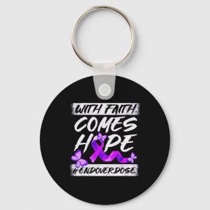 End Overdose With Faith Comes Hope Purple Ribbon  Key Ring