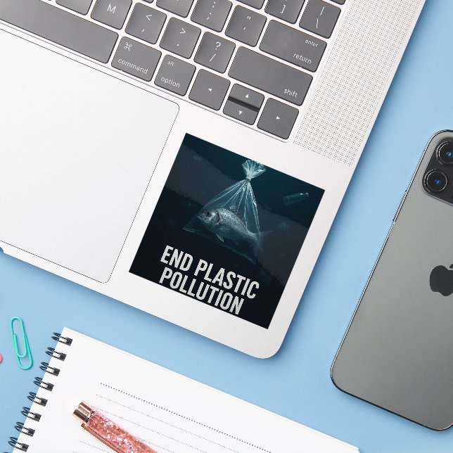 End Plastic Waste – Ocean Awareness Sticker (Laptop w/ iPhone)