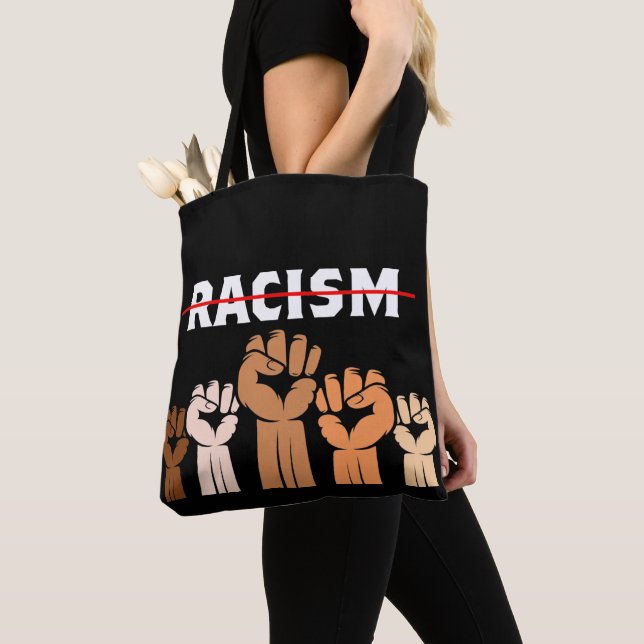 End Racism Multi Shade Fists Tote Bag (Close Up)