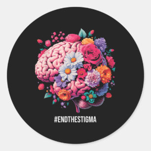 End The Stigma - Floral Brain Mental Health Awaren Classic Round Sticker