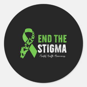 End The Stigma Mental Health Awareness Green Ribbo Classic Round Sticker