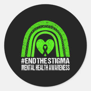 End The Stigma Mental Health Awareness Green Ribbo Classic Round Sticker