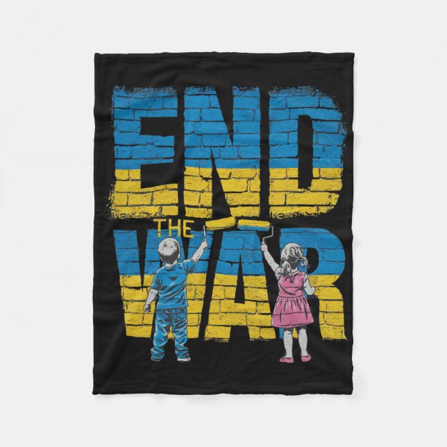 End The War Graffiti Children Support Zelensky Ukr Fleece Blanket (Front)