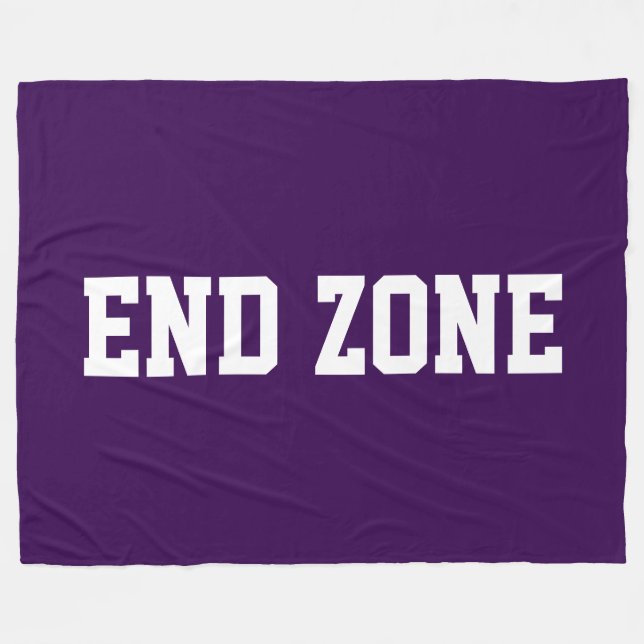 END ZONE Athletic White Text On Fun Dark Purple Fleece Blanket (Front (Horizontal))