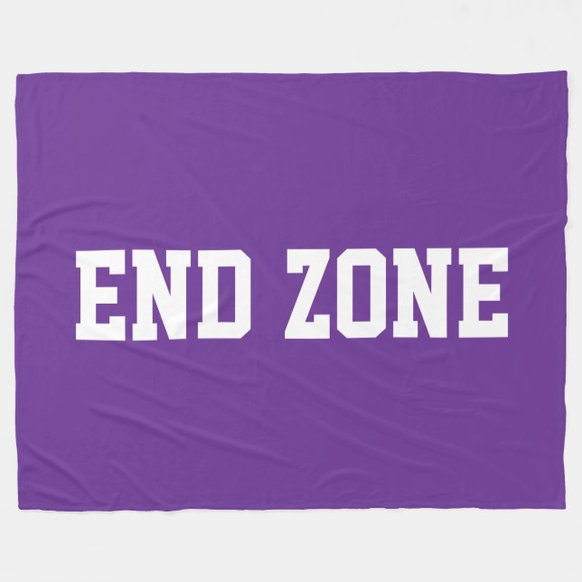 END ZONE Athletic White Text On Fun Royal Purple Fleece Blanket (Front (Horizontal))