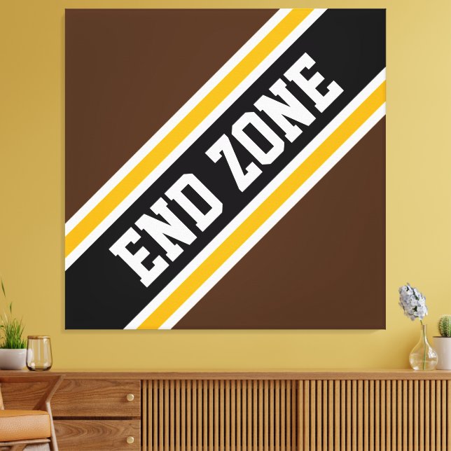 END ZONE Bold Athletic Brown Black Racing Stripes Canvas Print (Insitu(LivingRoom))